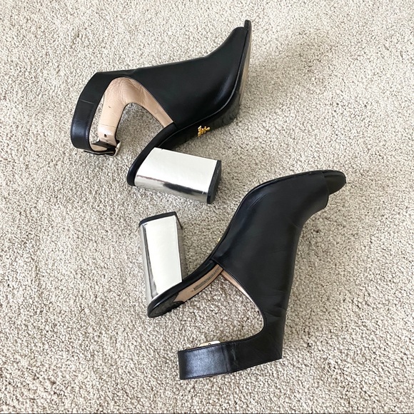 Prada Shoes - Prada Womens Open Toe Chunky Pumps Black Size 37.5